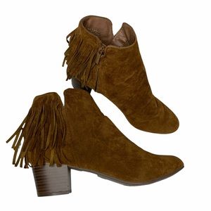 Breckelles Brown Dorado Fringe Heeled Ankle Booties Size 10